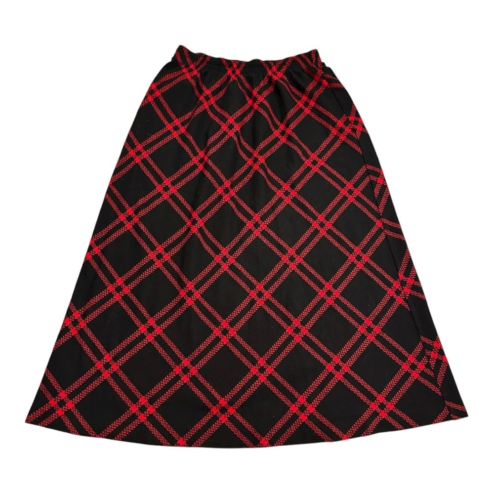 Eccobay Vintage Taylor Swift Style Red Black Plaid Wool A-Line Midi Skirt‎ Med